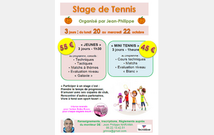 Stages de la Toussaint avec Jean-Philippe (Mini-Tennis, Jeunes et Adultes)